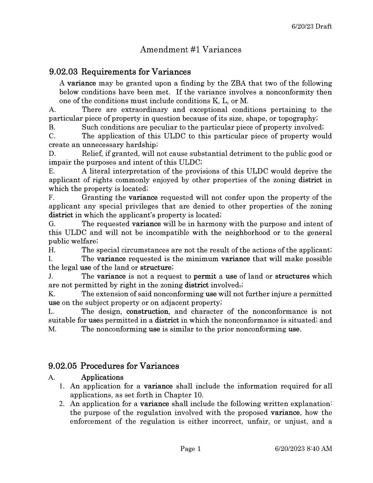 Amendment #1 Variances (plain)
