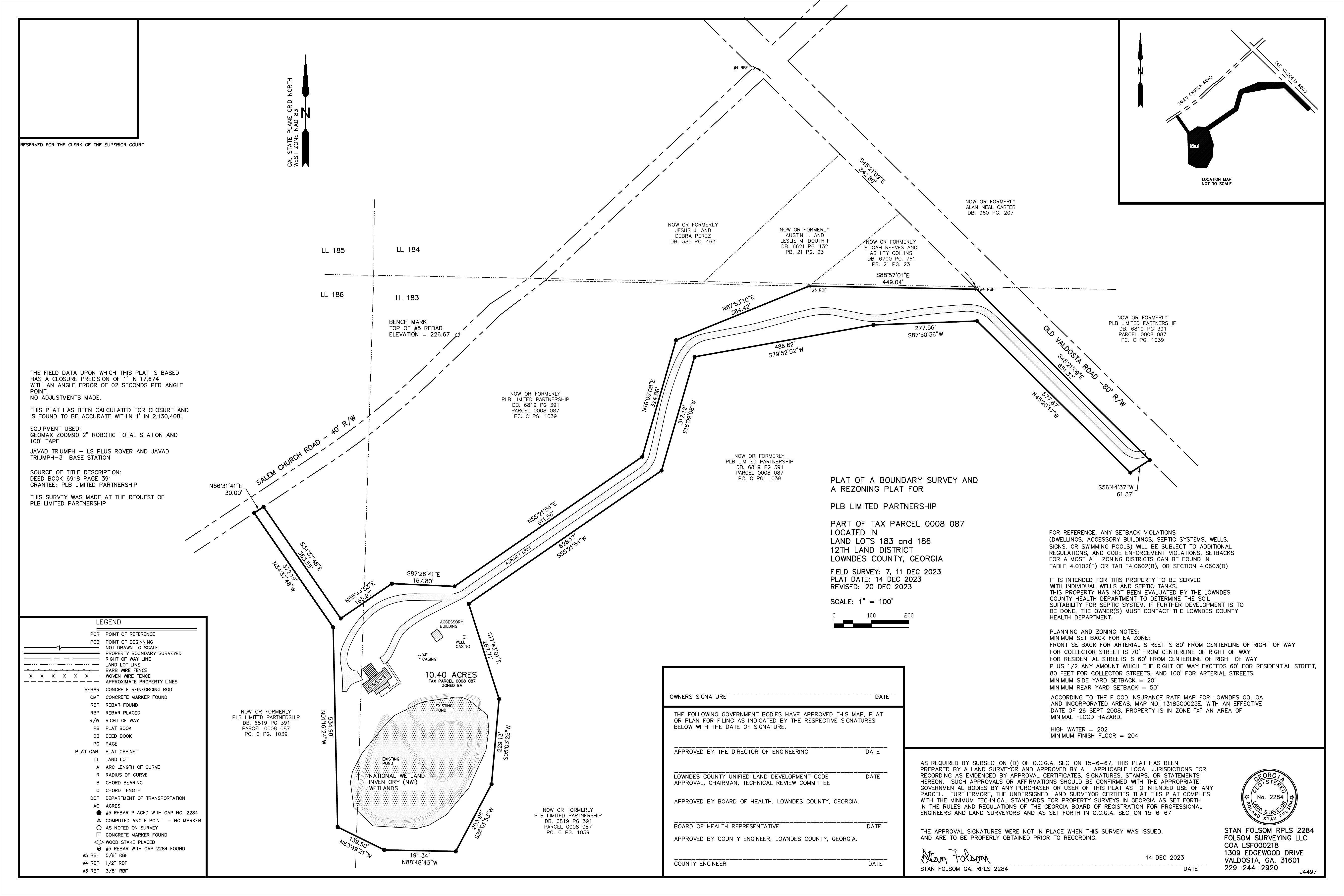 PLAT OF A BOUNDARY SURVEY AND A REZONING PLAT FOR PLB LIMITED PARTNERSHIP