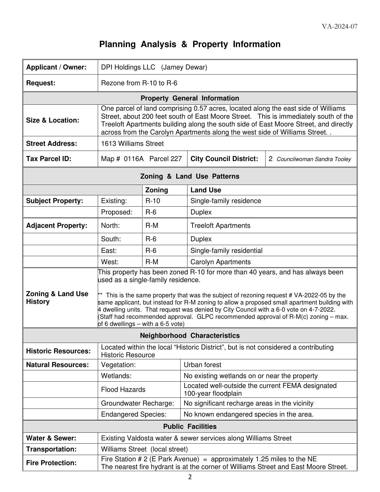 Planning Analysis & Property Information