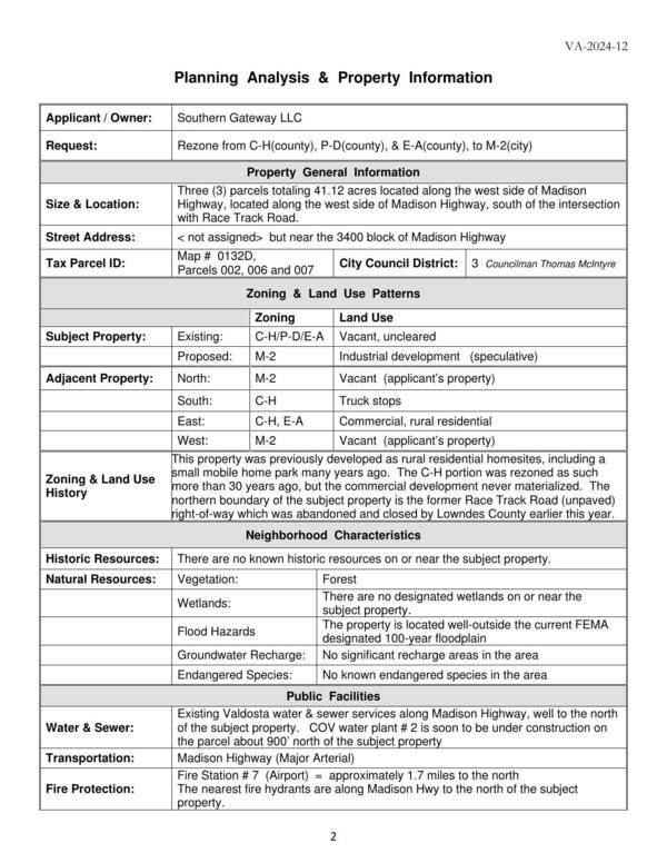 Planning Analysis & Property Information