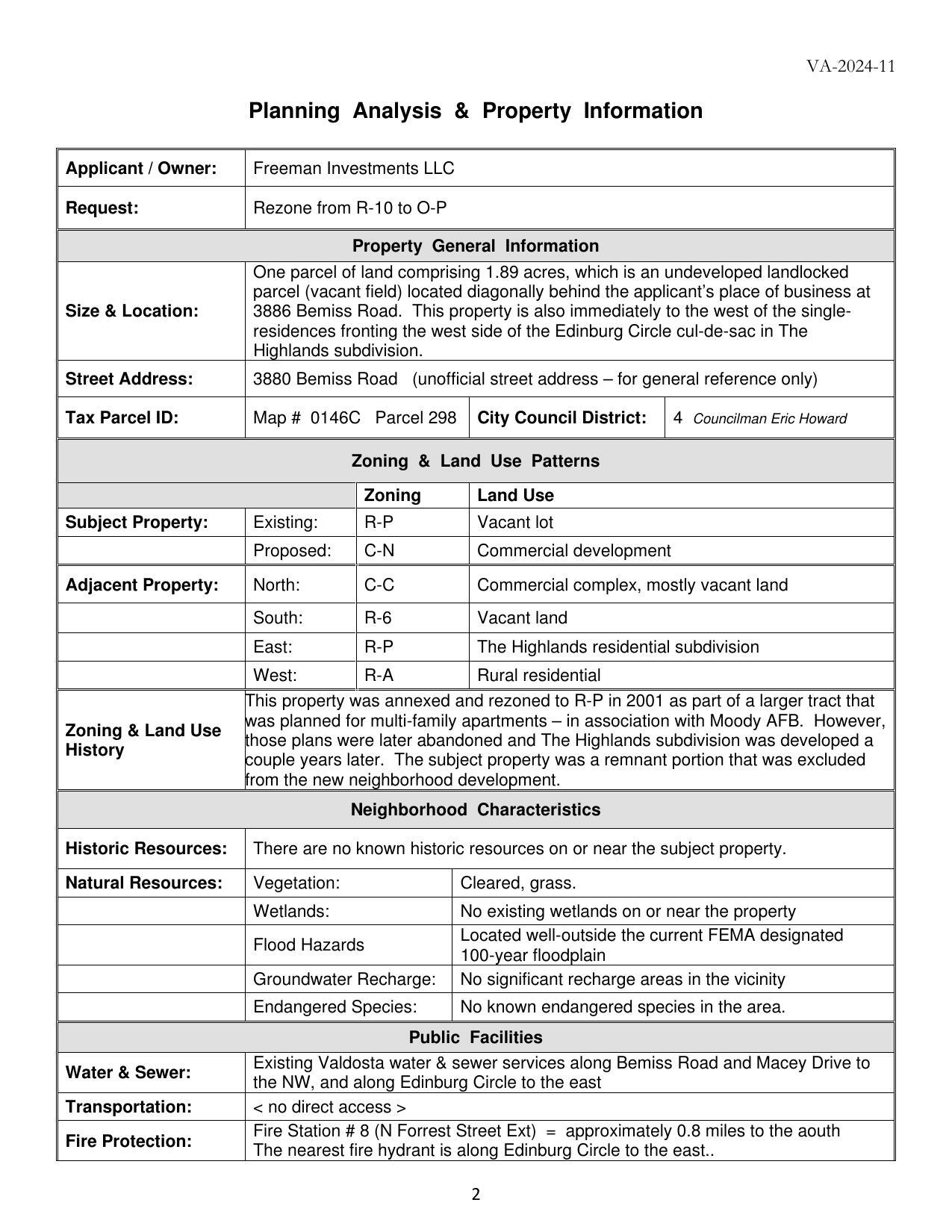 Planning Analysis & Property Information