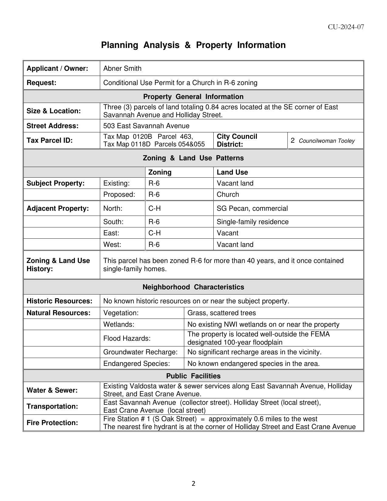 Planning Analysis & Property Information