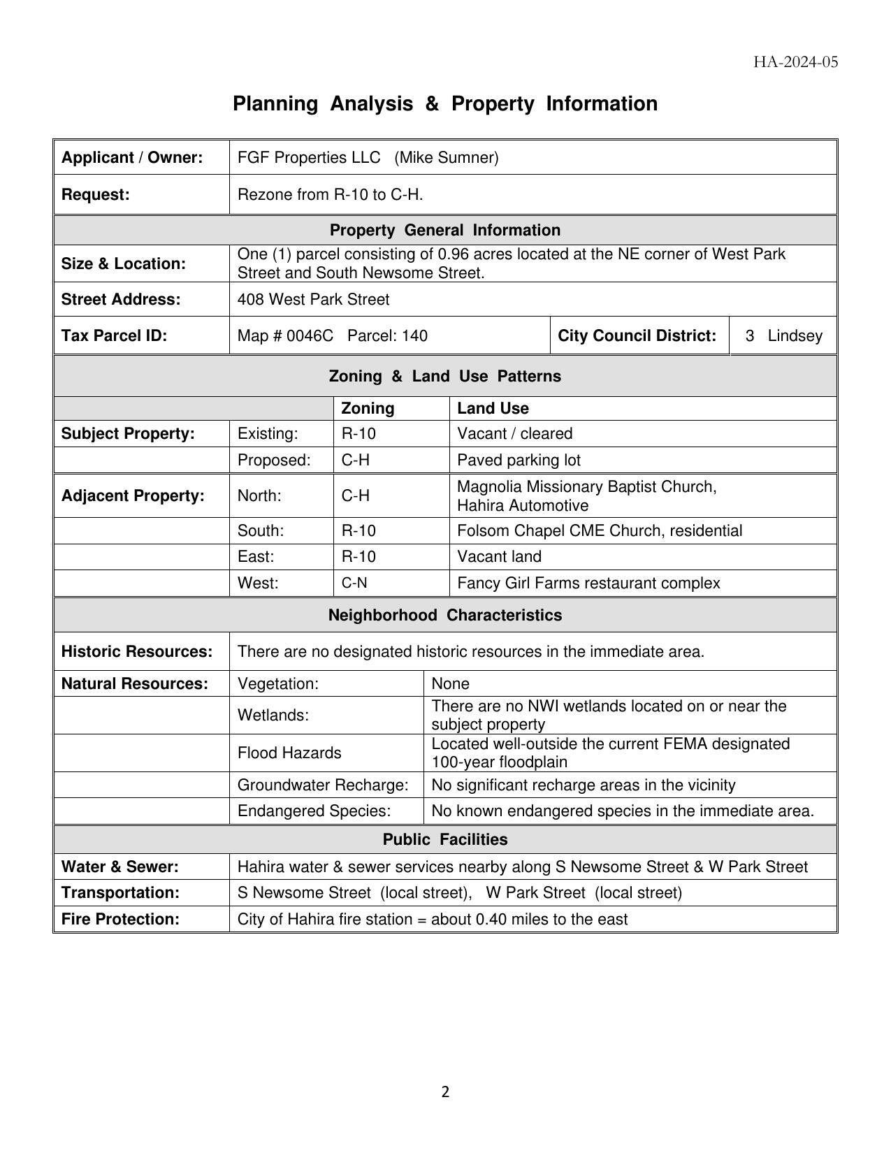 Planning Analysis & Property Information