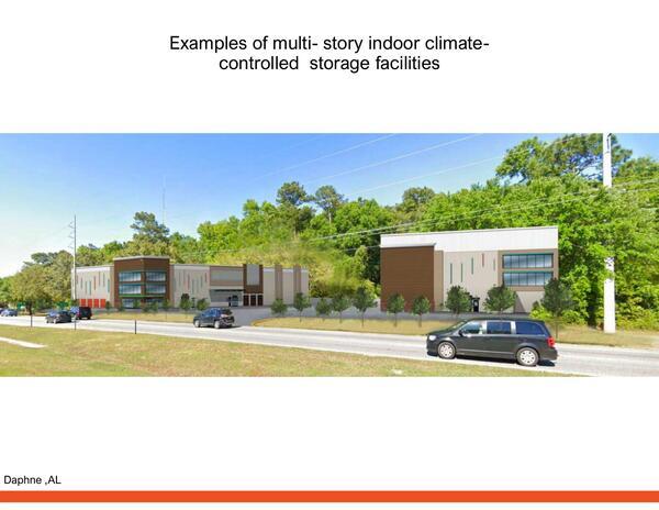 Examples of multi- story indoor climate-controlled storage facilities: Daphne, AL