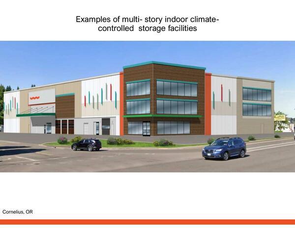 Examples of multi- story indoor climate-controlled storage facilities: Cornelius, OR