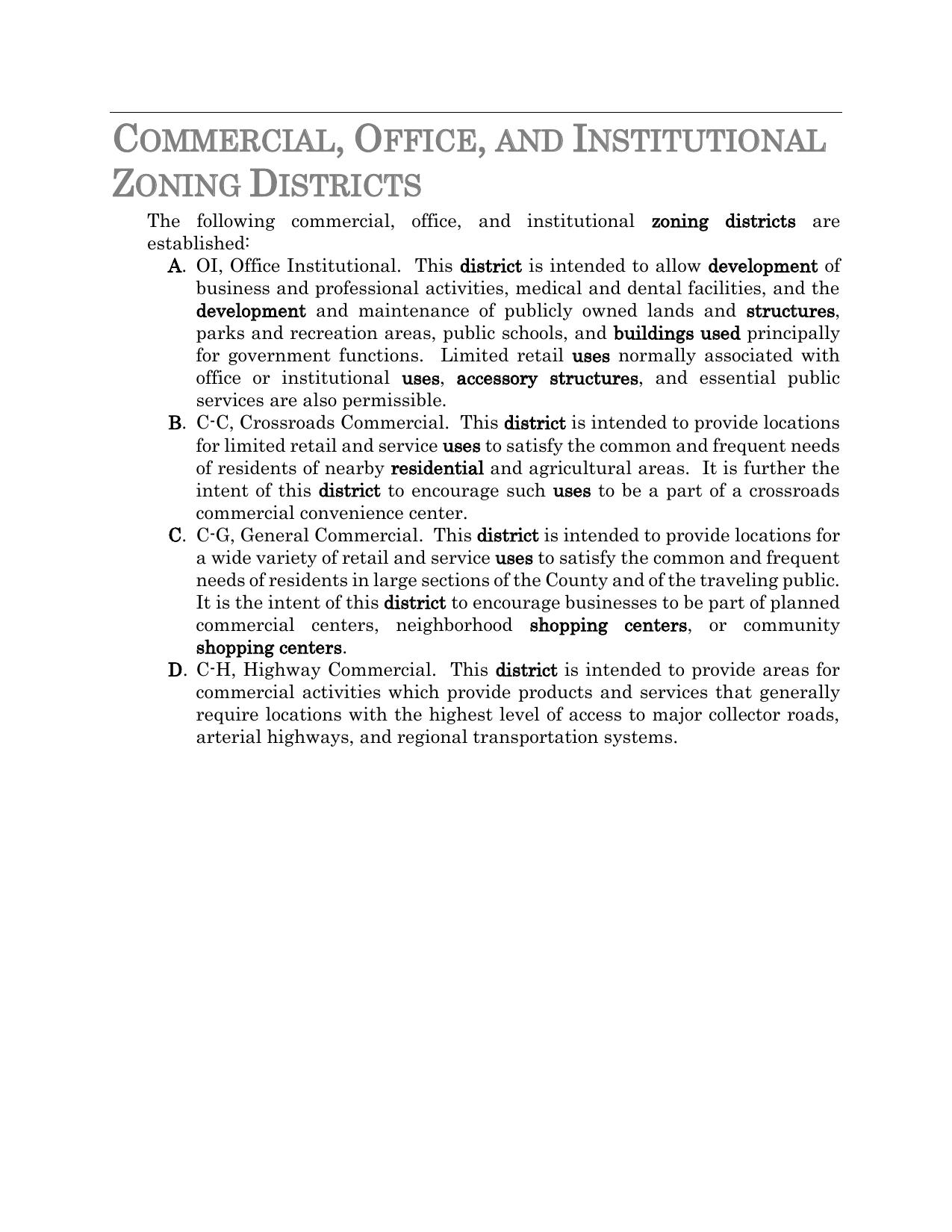 COMMERCIAL, OFFICE, AND INSTITUTIONAL ZONING DISTRICTS