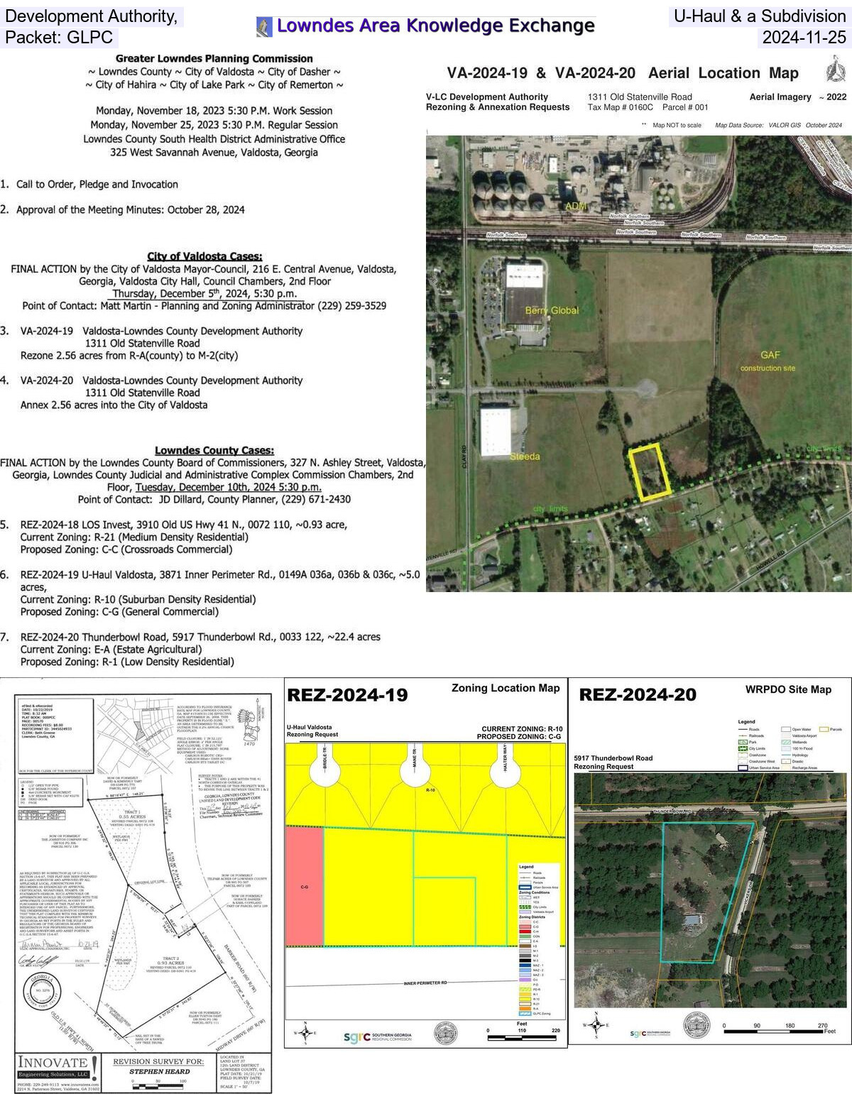 Valdosta annexation and rezoning for VLDA; A county subdivision and 2 commercial rezonings @ GLPC 2024-11-25