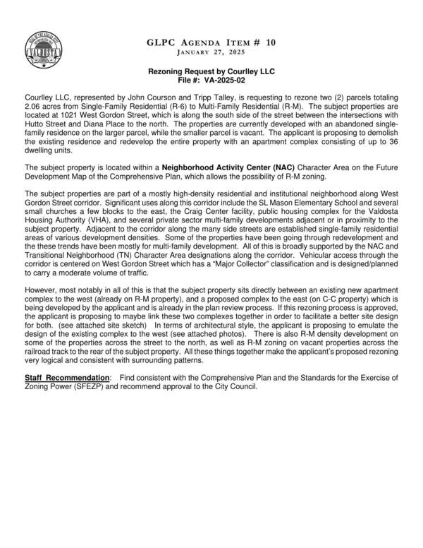 [to demolish the existing residence and redevelop the entire property with an apartment complex consisting of up to 36 dwelling units.]