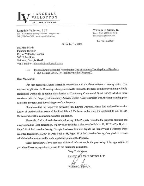 [Proposed Application for Rezoning from Langdale Vallotton, LLP, William C. Nijem, Jr.]