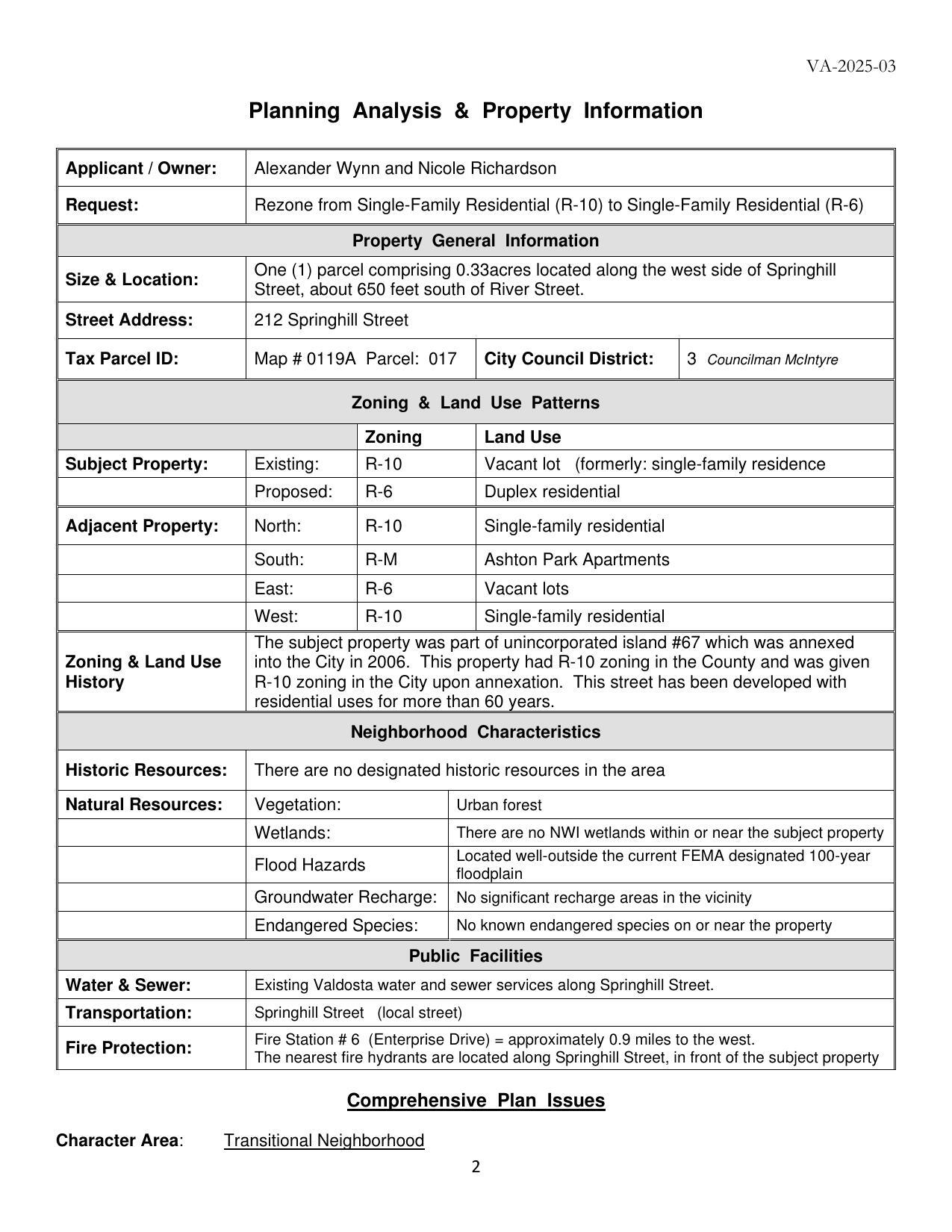 Planning Analysis & Property Information