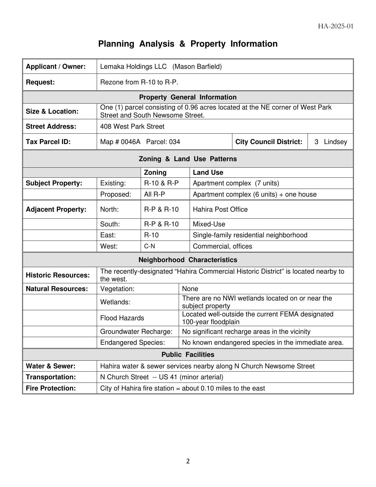 Planning Analysis & Property Information