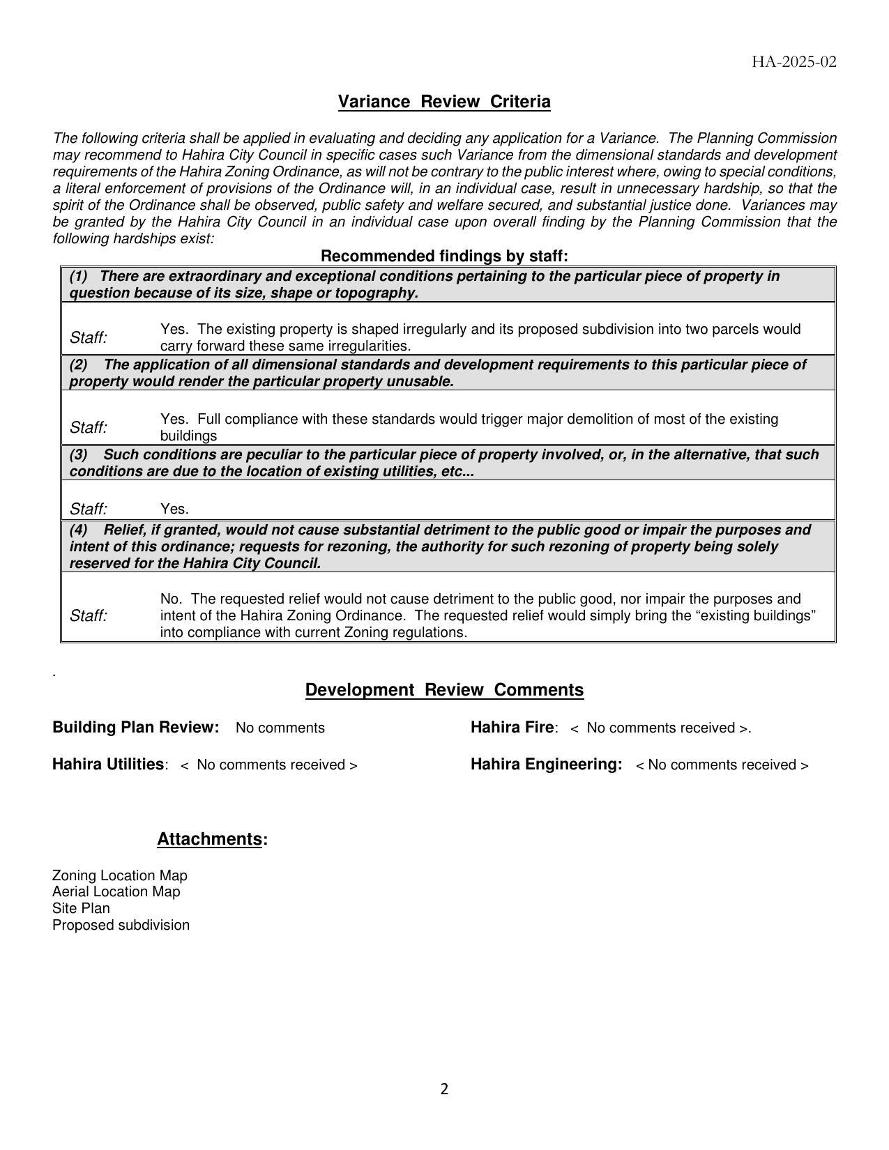 Variance Review Criteria