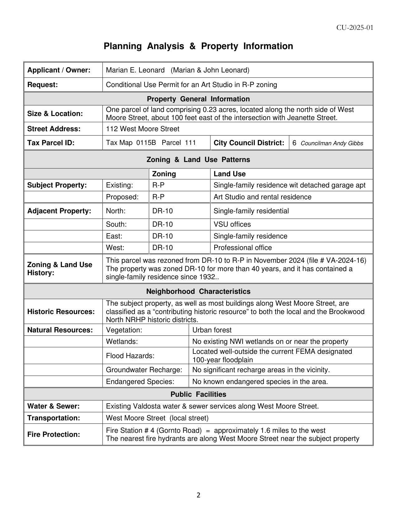 Planning Analysis & Property Information