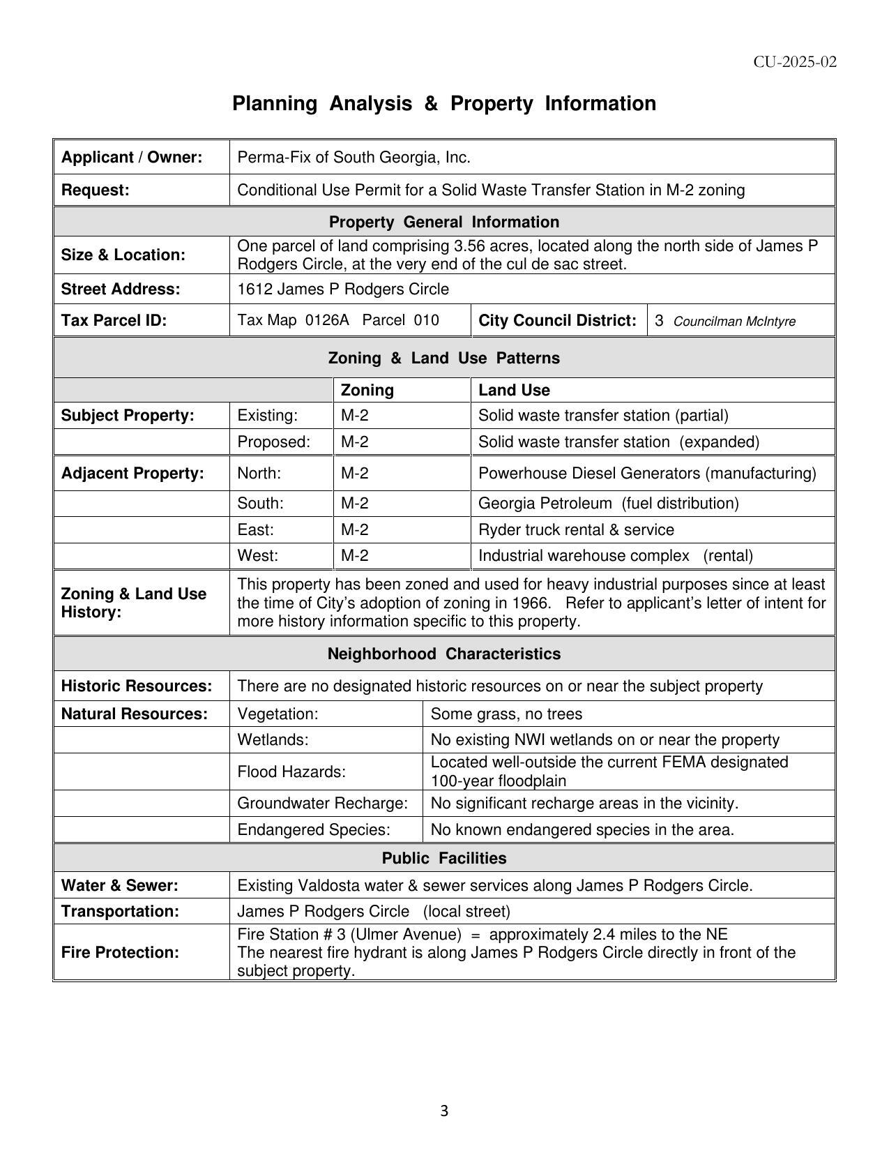 Planning Analysis & Property Information