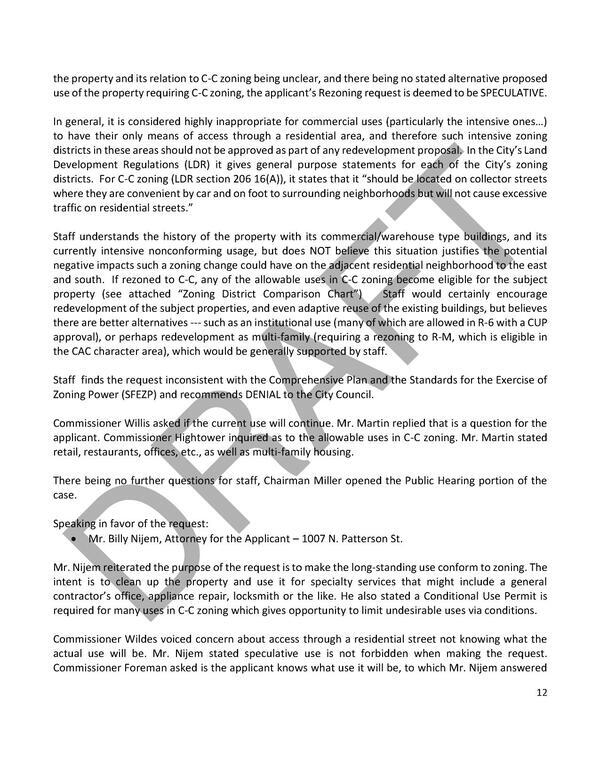 and south. If rezoned to C-C, any of the allowable uses in C-C zoning*become eligible for the subject