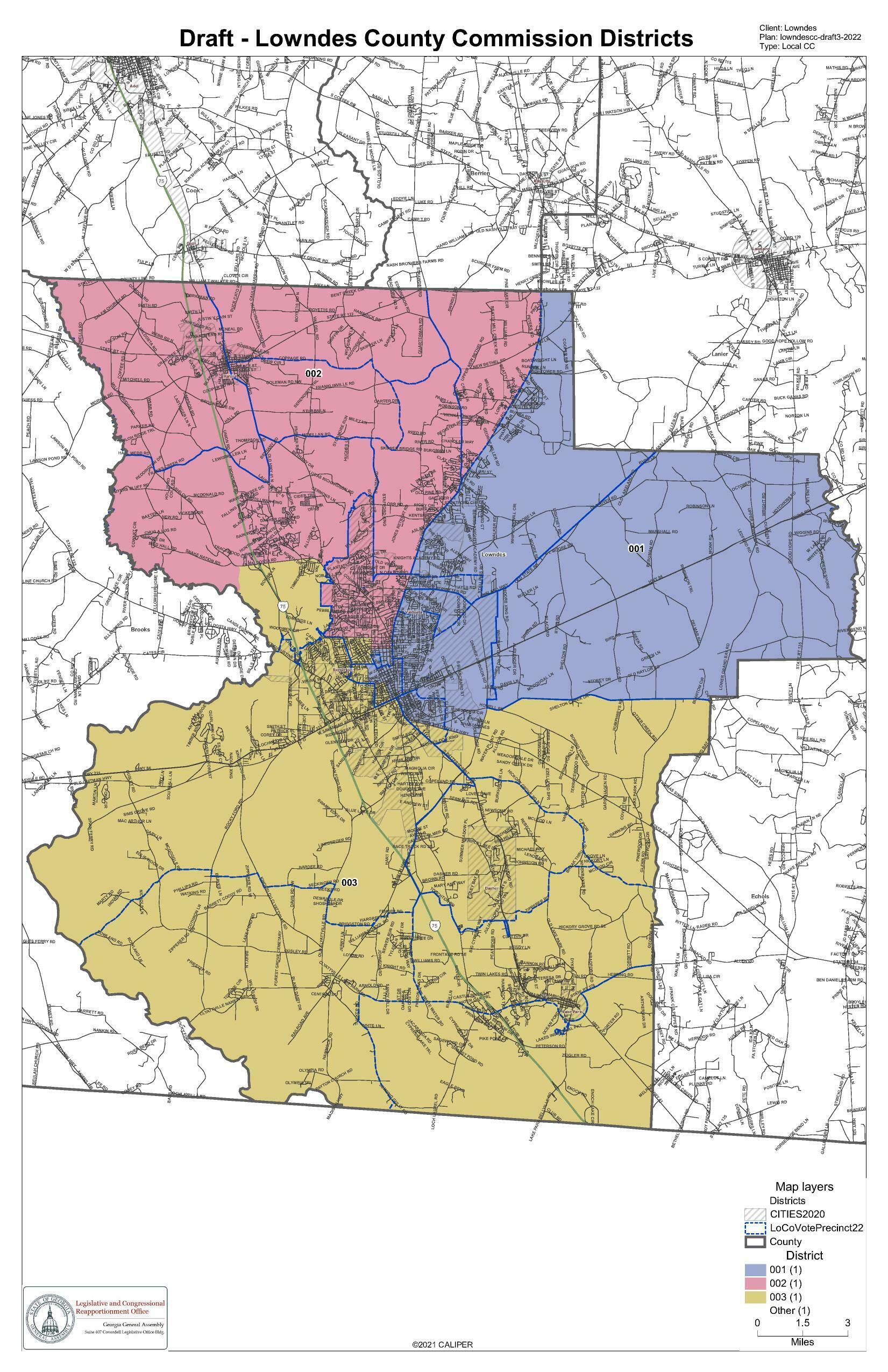 Map: Districts 1, 2, and 3