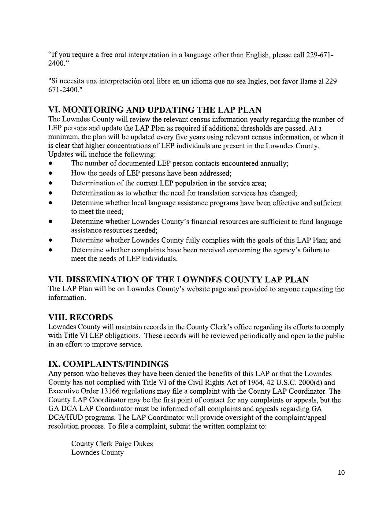 VI. MONITORING AND UPDATING THE LAP PLAN