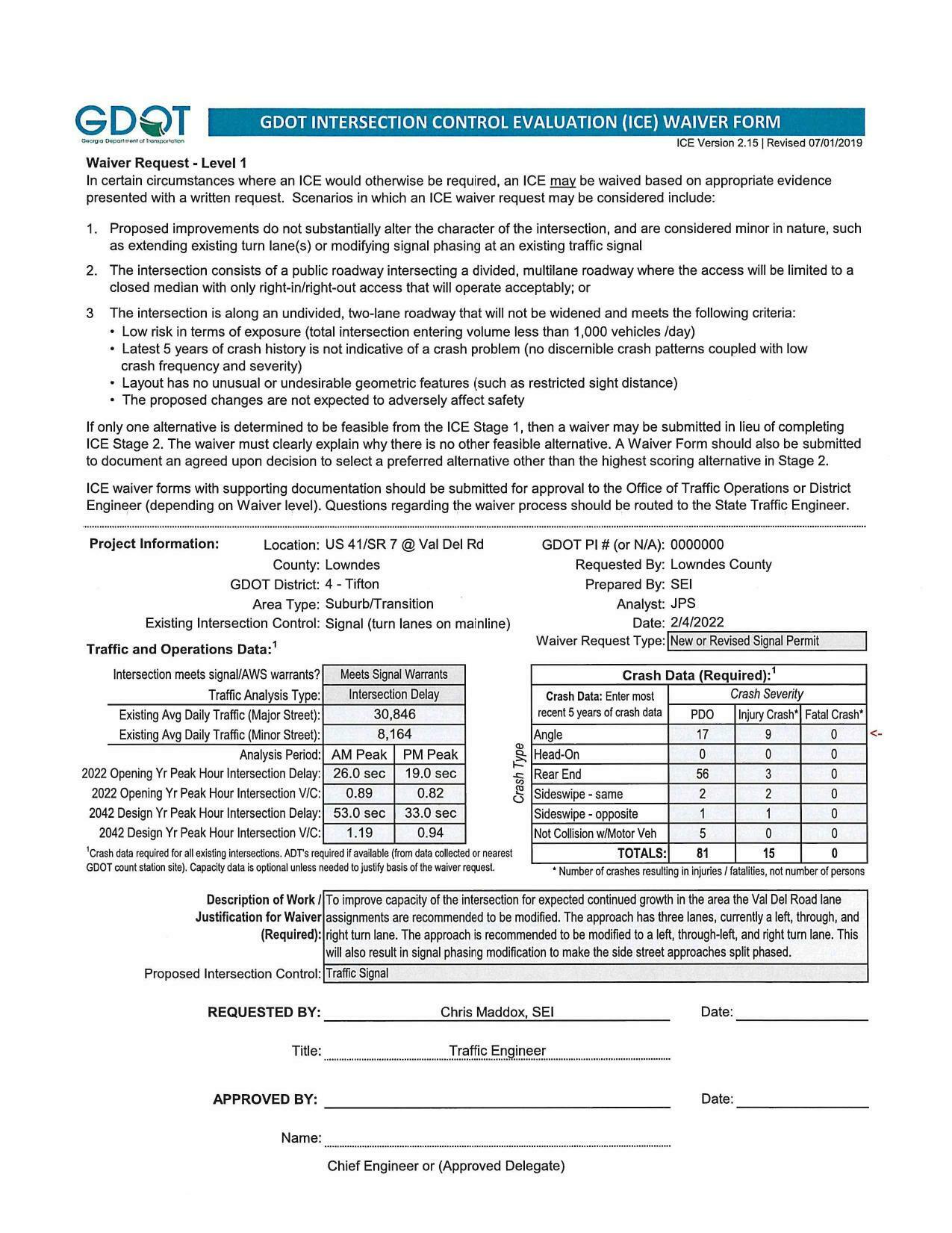 GDQT GDOT INTERSECTION CONTROL EVALUATION (ICE) WAIVER FORM