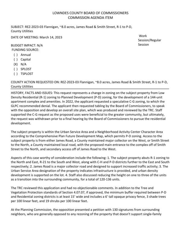 for the development of a 144-unit apartment complex and amenities.