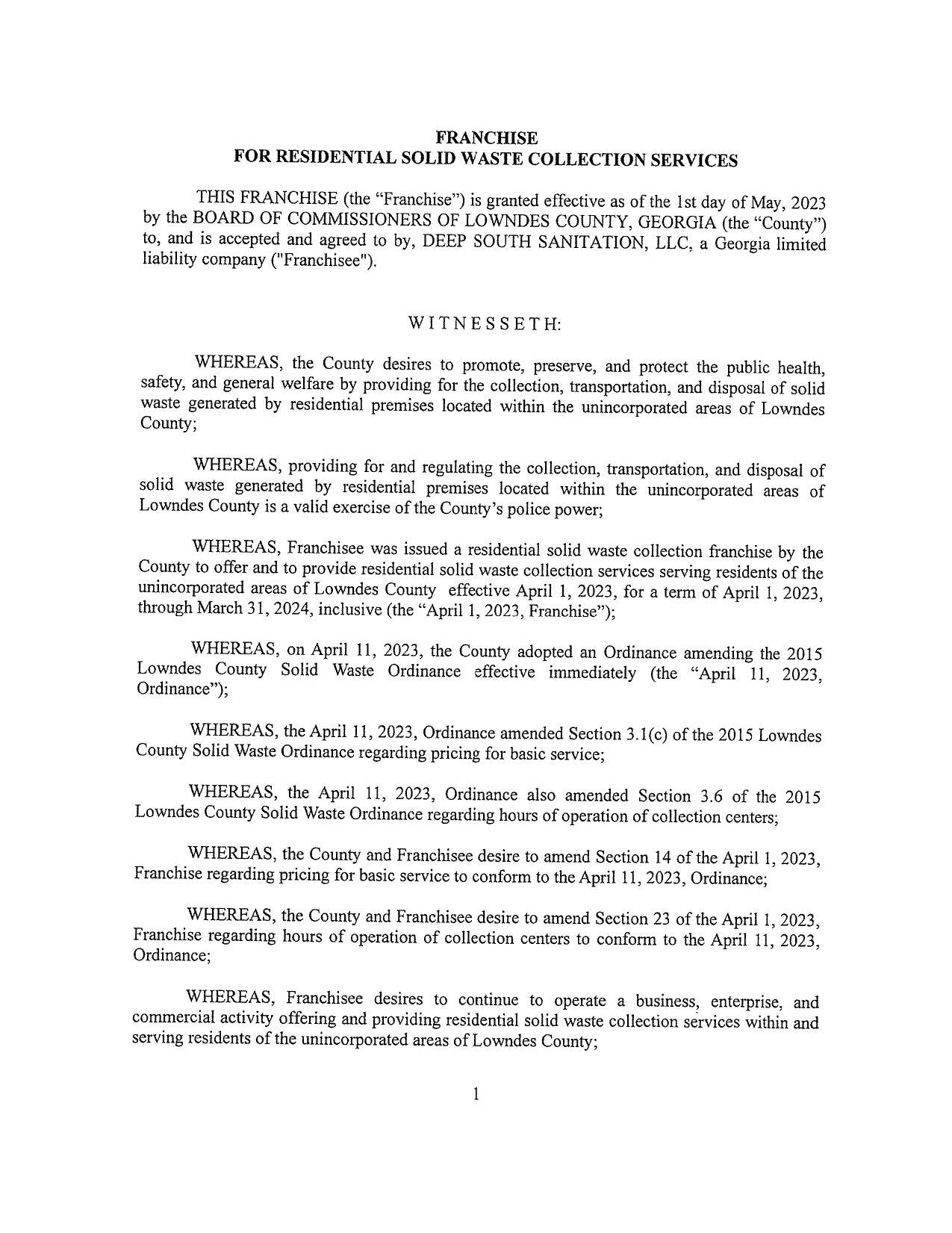 WHEREAS, the April 11, 2023, Ordinance amended Section 3.1(c) of the 2015 Lowndes