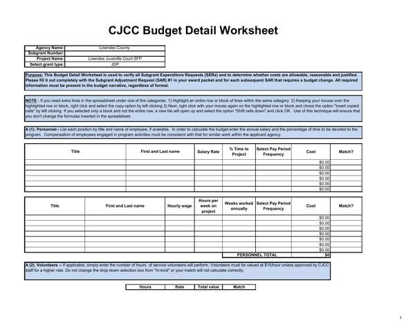CJCC Budget Detail Worksheet