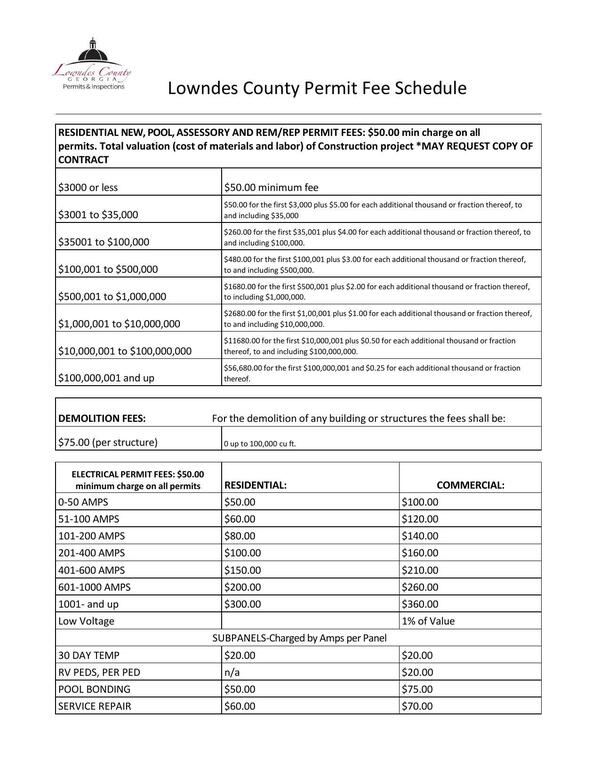 Lowndes County Permit Fee Schedule