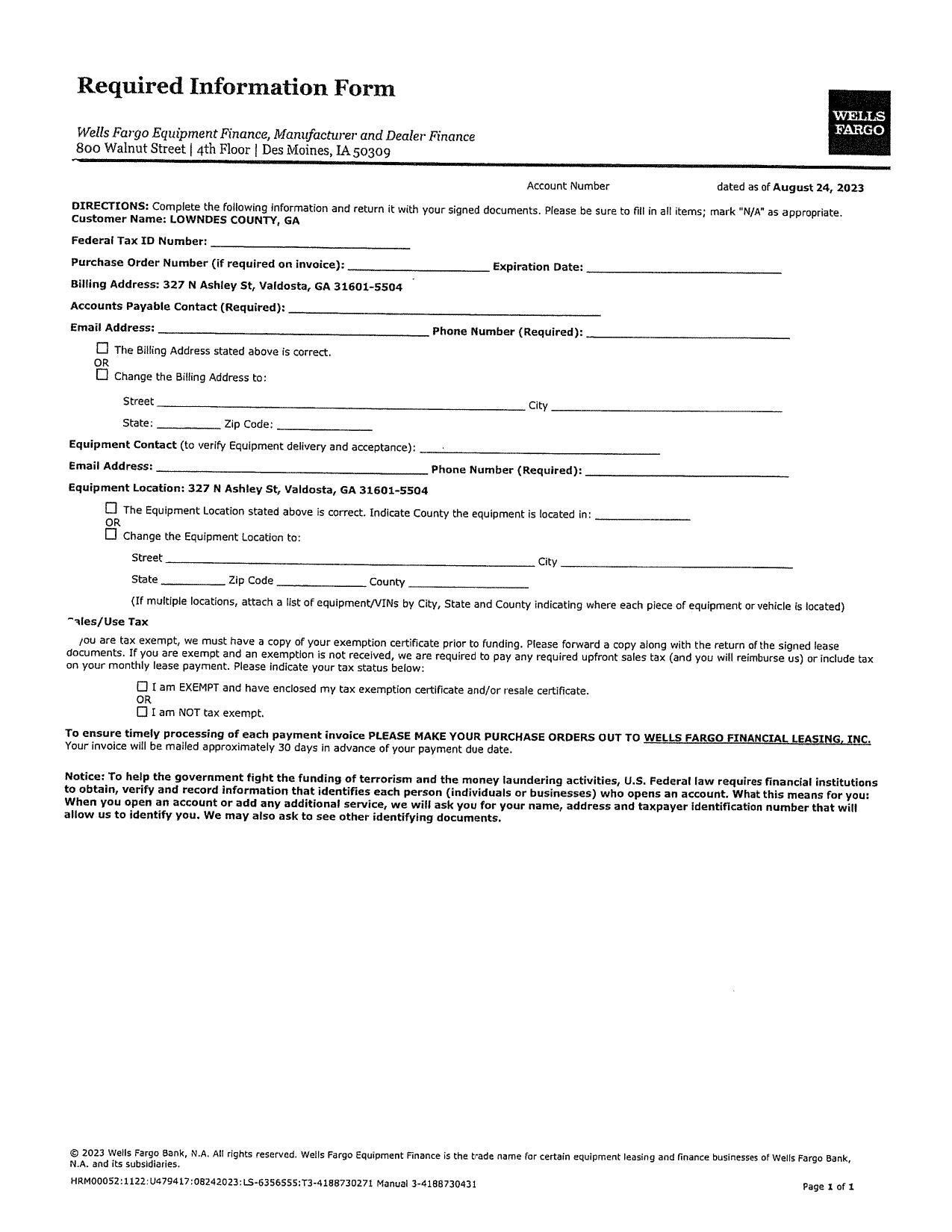 Required Information Form