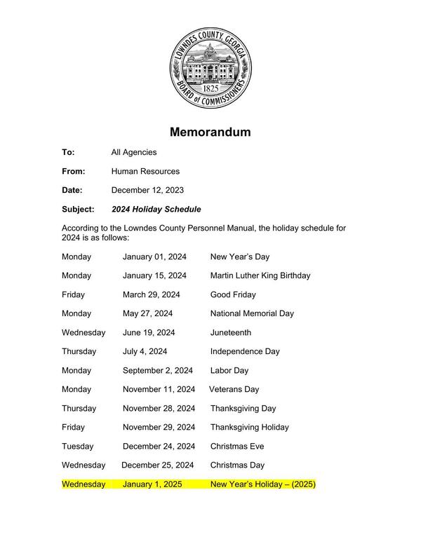 The holiday schedule