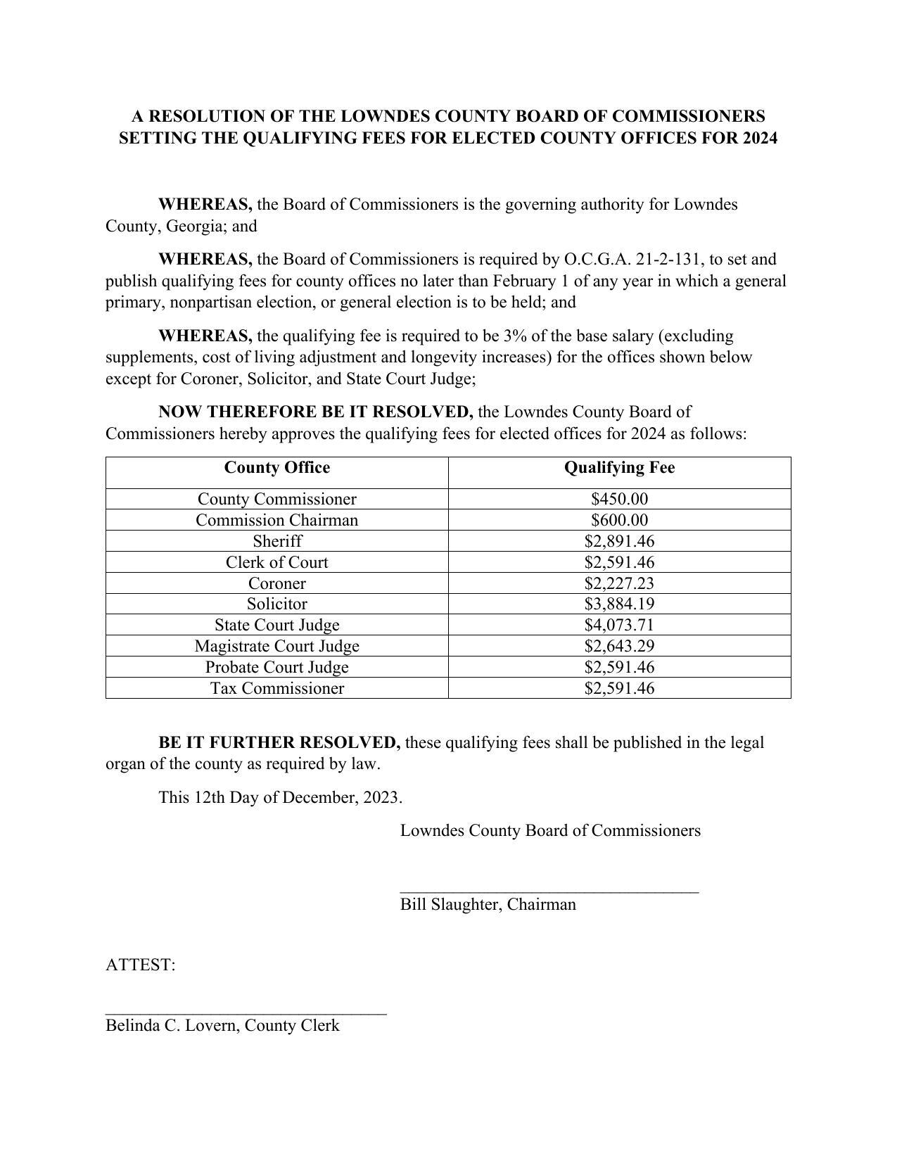 A RESOLUTION OF THE LOWNDES COUNTY BOARD OF COMMISSIONERS