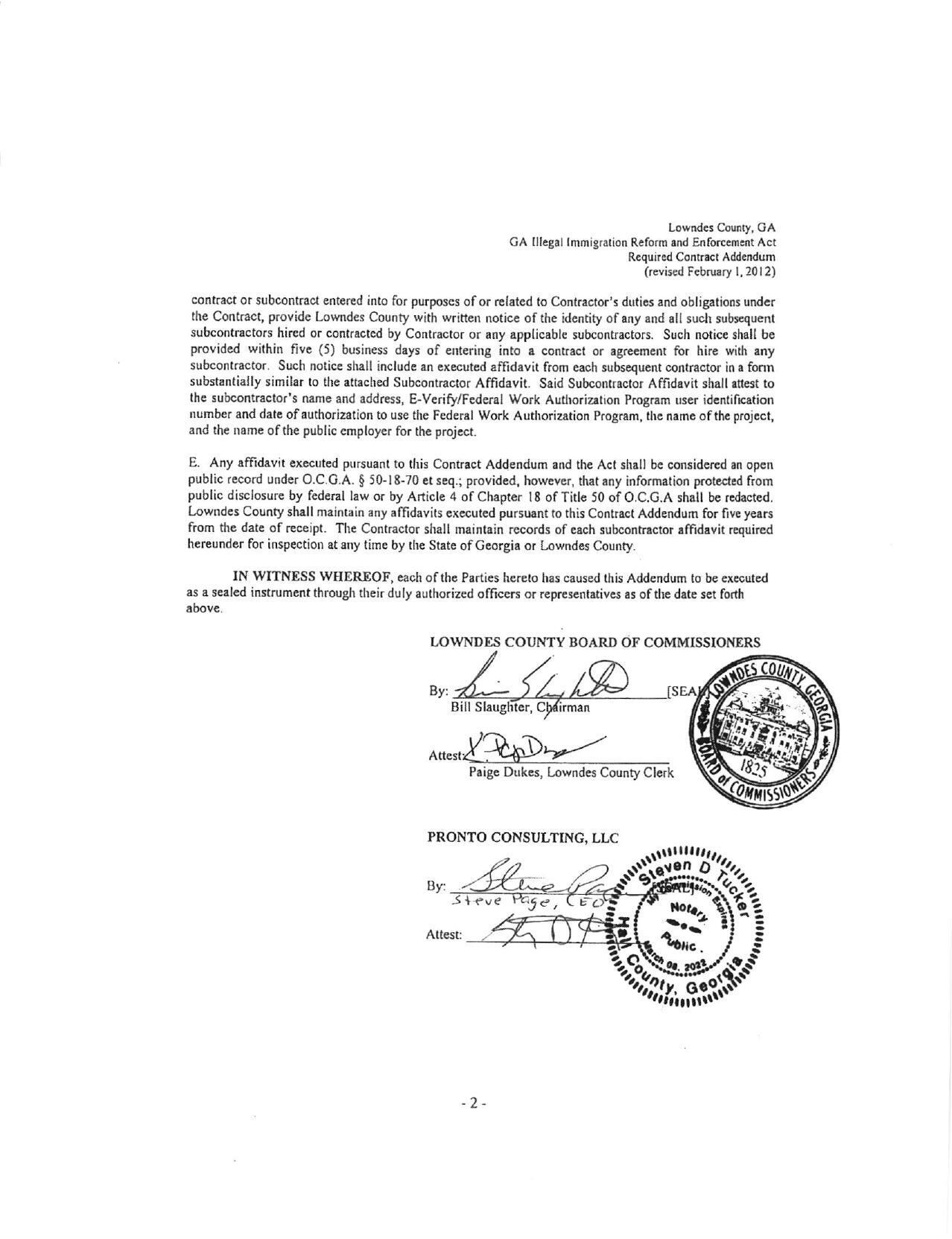 the Contract, provide Lowndes County with written notice of the identity of any and all such subsequent