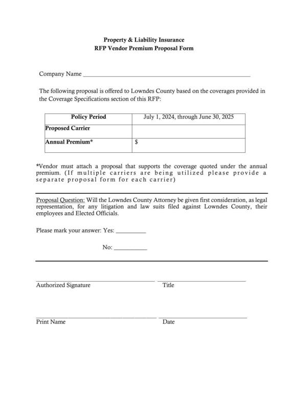 RFP Vendor Premium Proposal Form