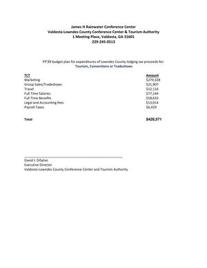 [VLCCCTA FY 25 budget plan for expenditures of Lowndes County lodging tax proceeds for: Tourism, Conventions or Tradeshows]