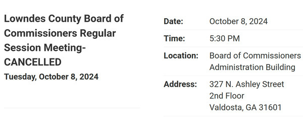 Cancelled: Lowndes County Commission Regular Session 2024-10-08