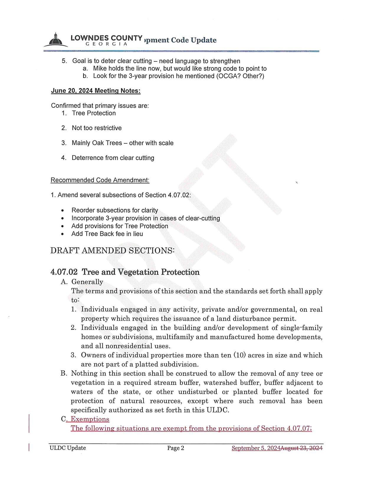 DRAFT AMENDED SECTIONS: 4.07.02 Tree and Vegetation Protection