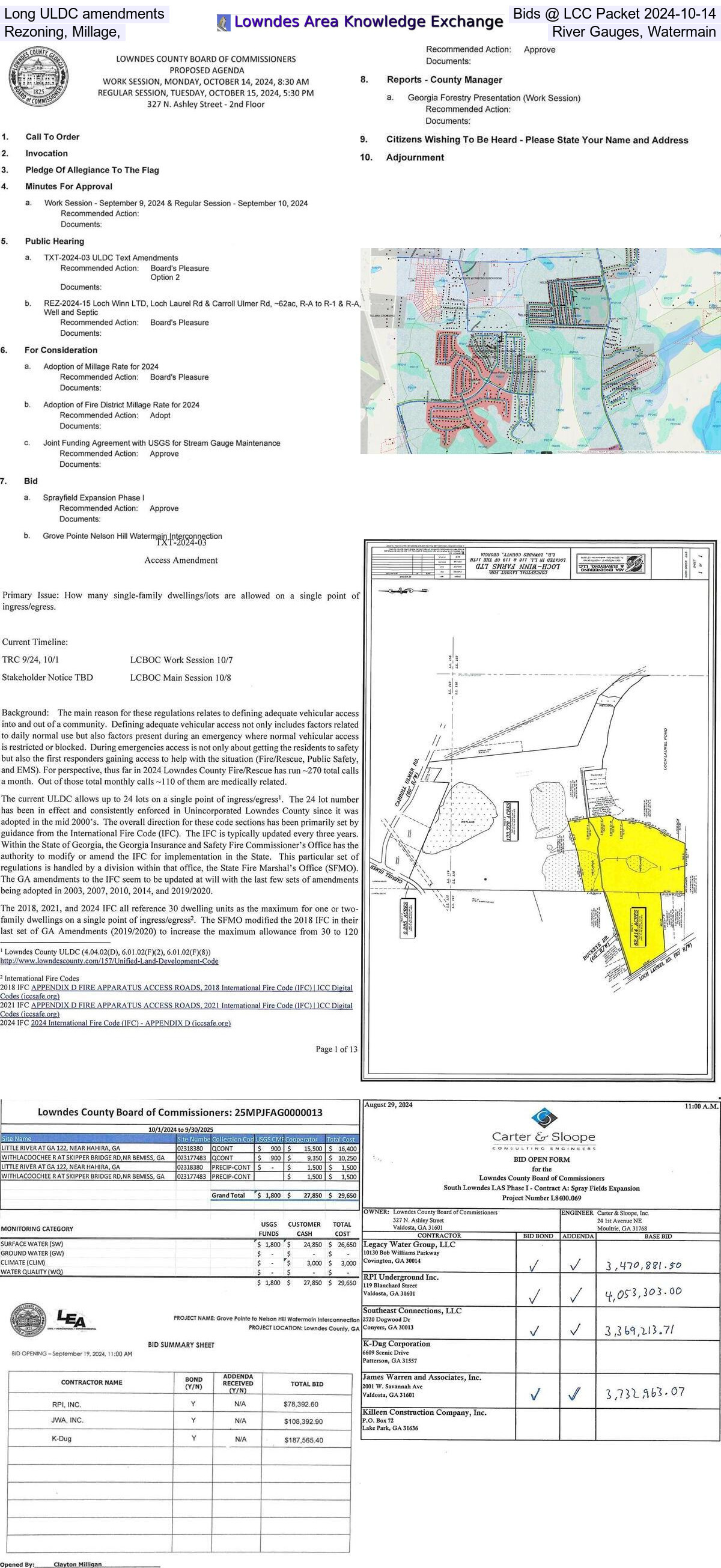 [Packet: ULDC text amendments, Loch Winn rezoning, millage rates, river gauges, sprayfield expansion, watermain interconnection: Grove Pointe, Nelson Hill @ LCC 2024-10-14]