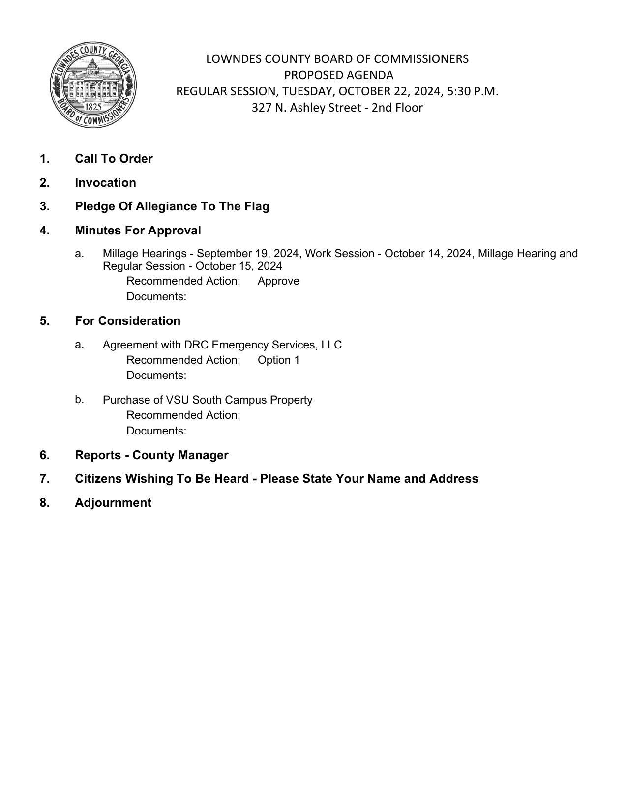 PROPOSED AGENDA 2024-10-24