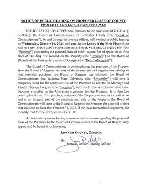 [NOTICE OF PUBLIC HEARING ON PROPOSED LEASE OF COUNTY]