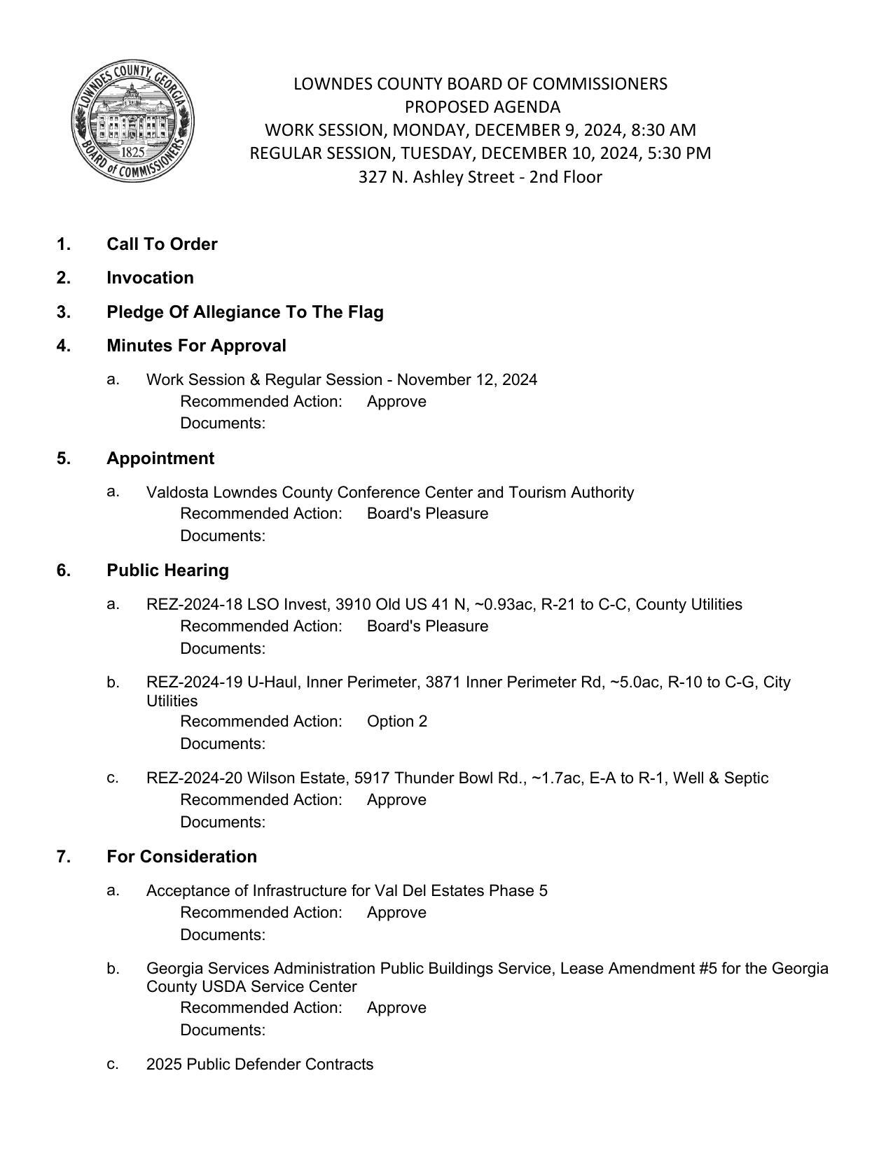 PROPOSED AGENDA