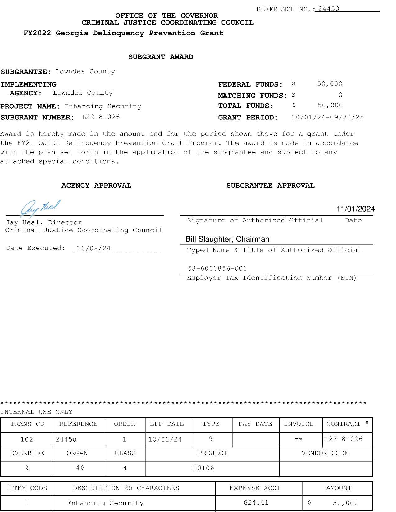 CJCC Subgrant Award