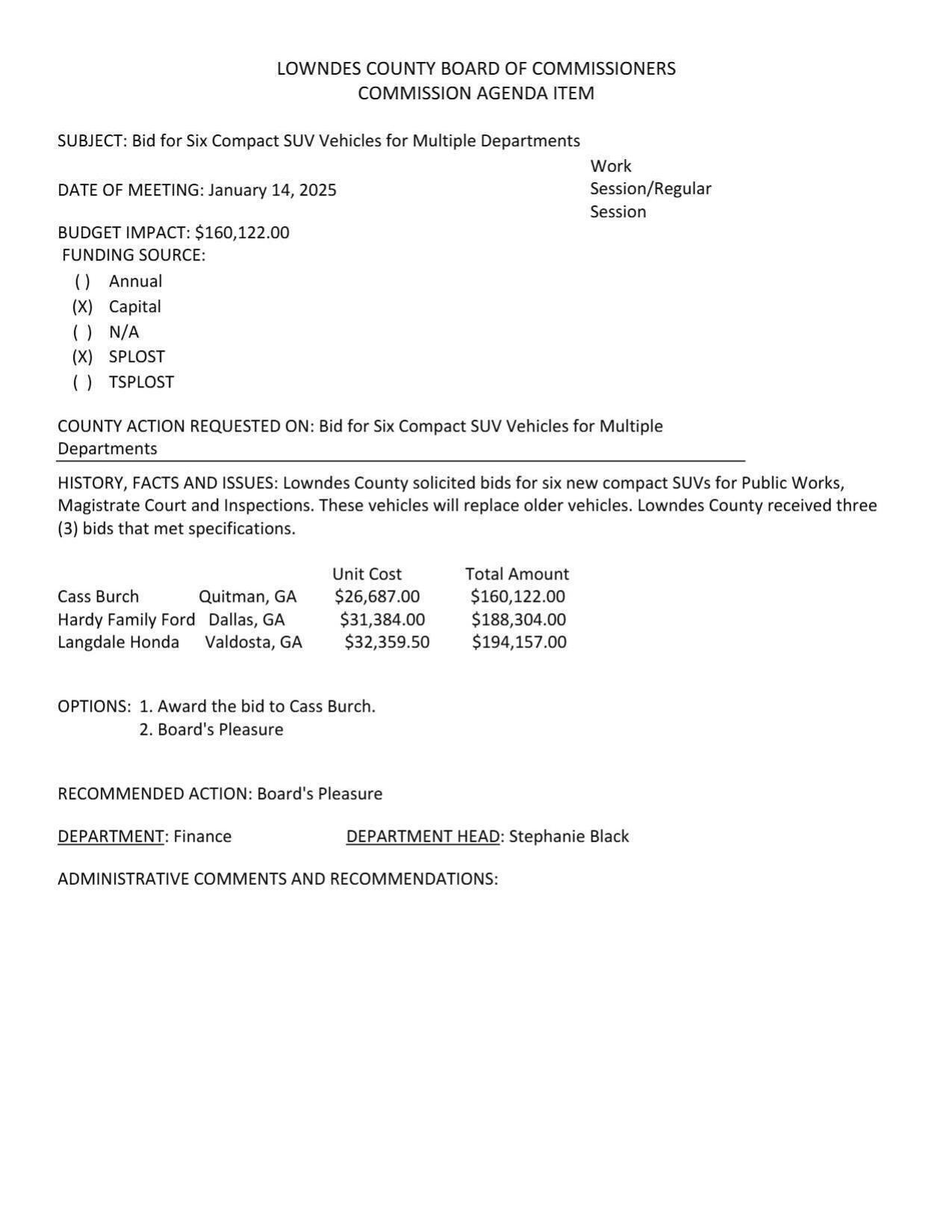 BUDGET IMPACT: $160,122.00