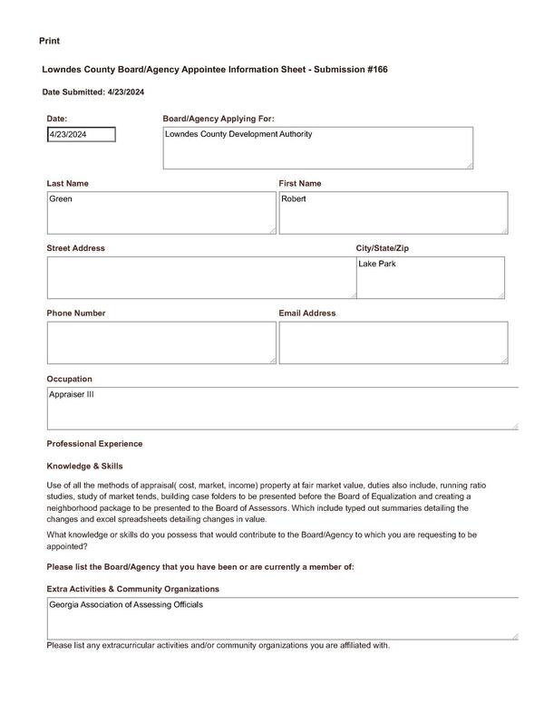 Robert Green application