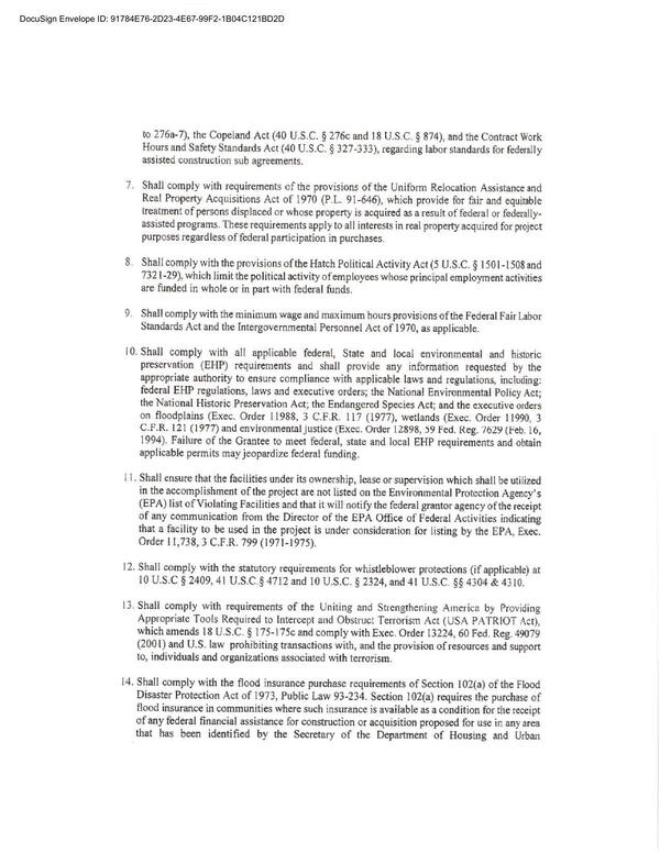 - Shall comply with the flood insurance purchase requirements of Section 102(a) of the Flood