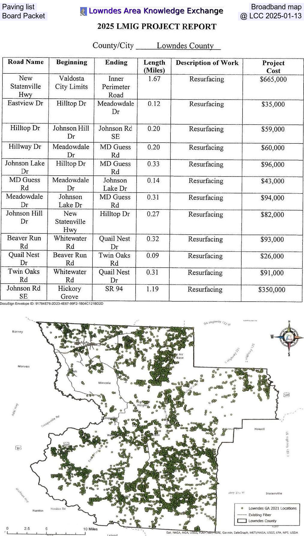 Road paving list and Broadband map @ LCC Packet 2025-01-13