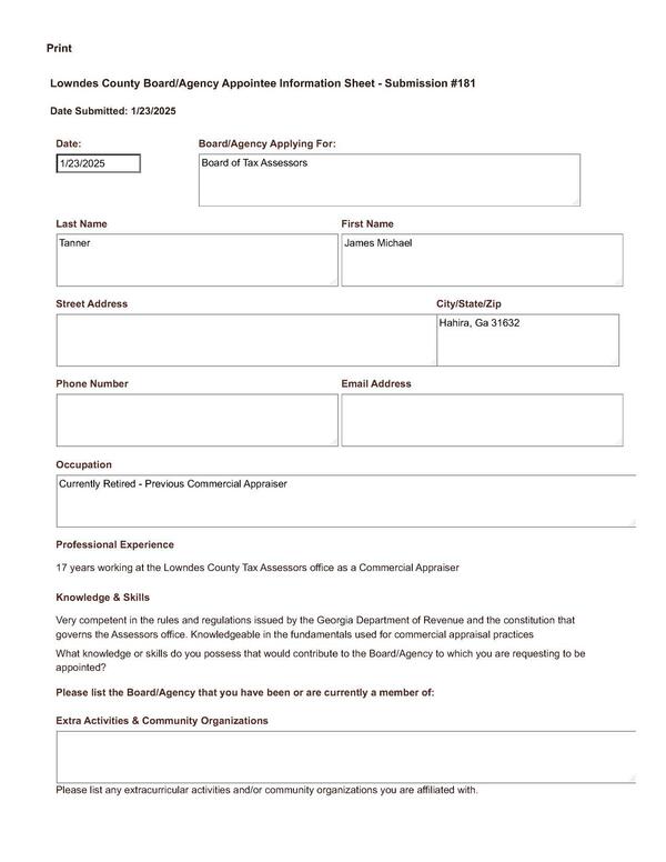 James Michael Tanner application