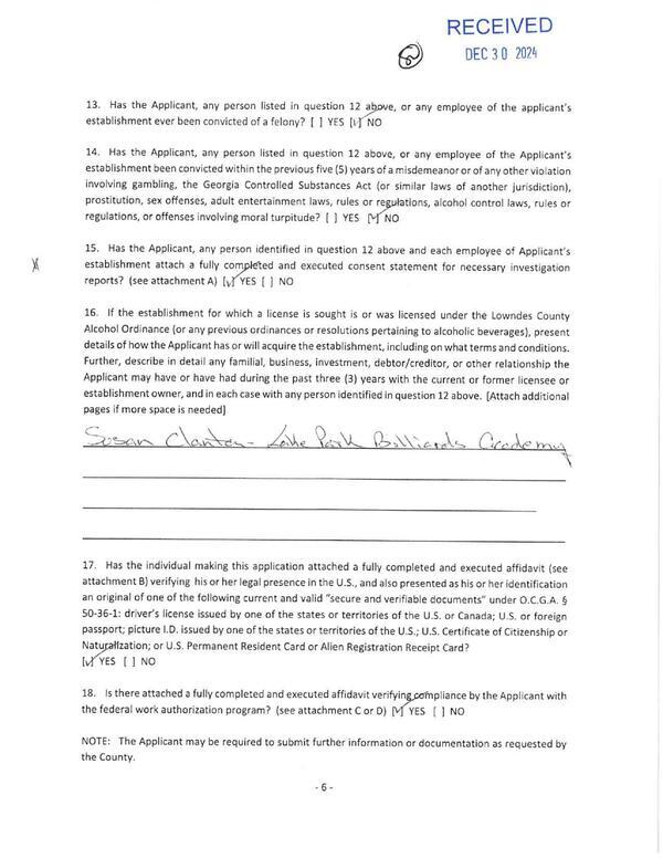 16. If the establishment for which a license is sought is or was licensed under the Lowndes County