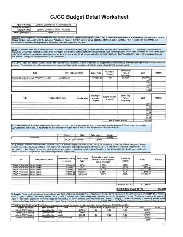 CJCC Budget Detail Worksheet