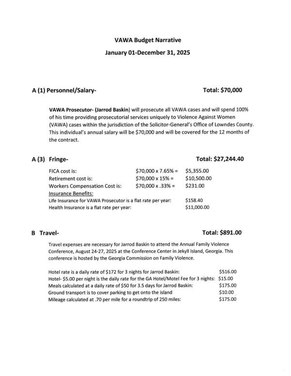 VAWA Budget Narrative