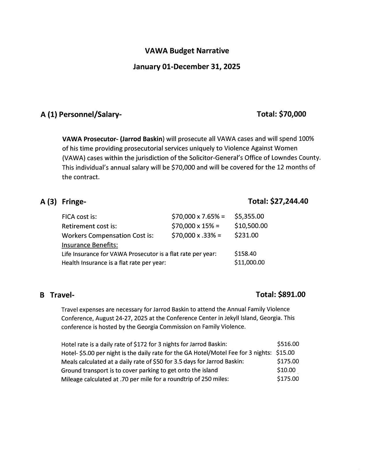 VAWA Budget Narrative