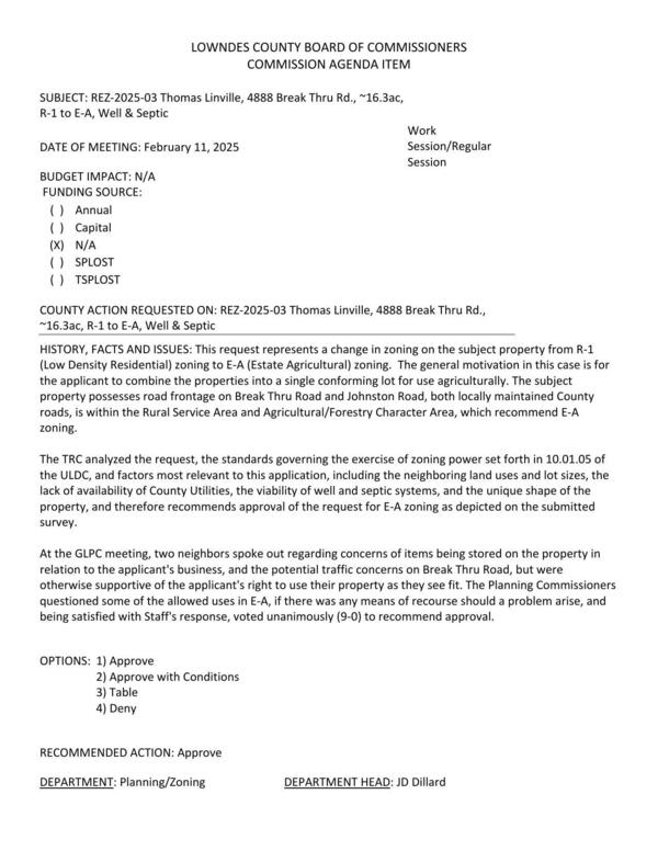 to combine the properties into conforming lots for use agriculturally. GLPC recommended approval 9:0.