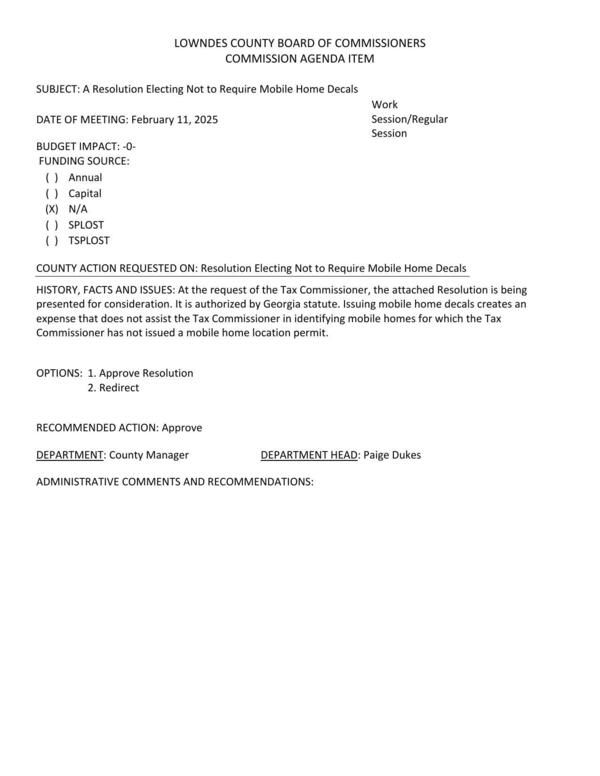 [Issuing mobile home decals creates an expense that does not assist the Tax Commissioner in identifying mobile homes for which the Tax Commissioner has not issued a mobile home location permit.]